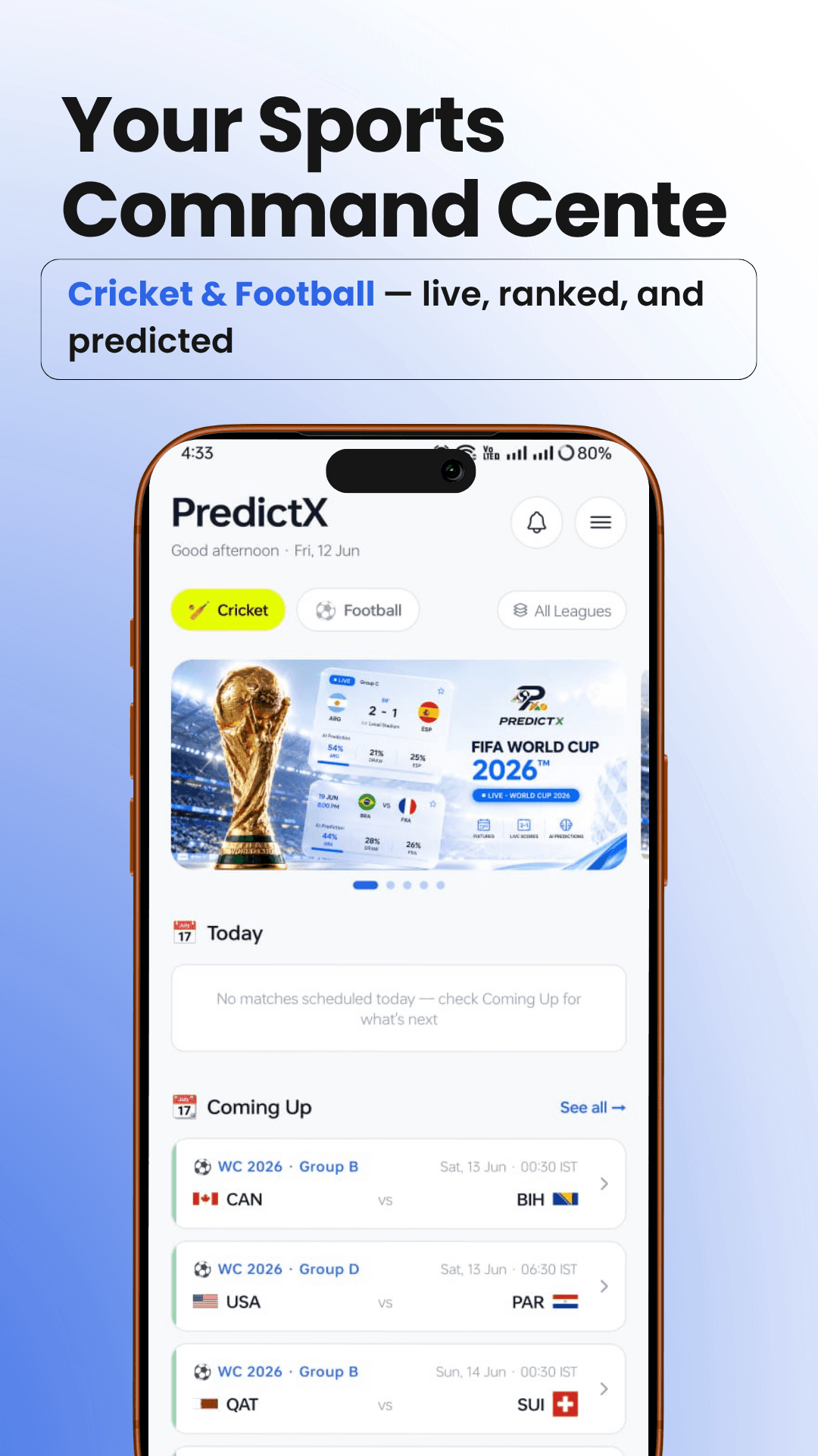 PredictX Your Command Centre app screen
